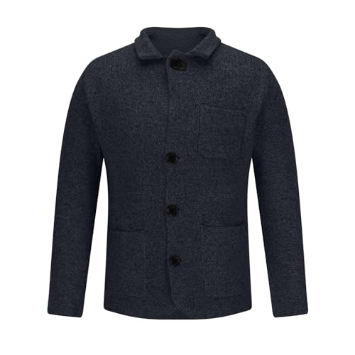 Mens Knitted Blazers Sweaters Button Down Stand Collar Cardigan Jackets Open Front Fashion Sweater with Pockets2