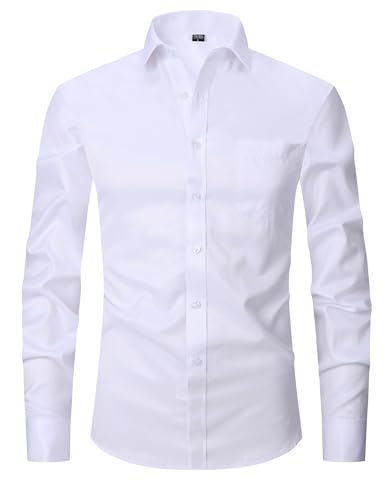 Mens Slim Fit Patterned Dress Shirt Contrast Collar and Cuffs Casual Business Shirt2