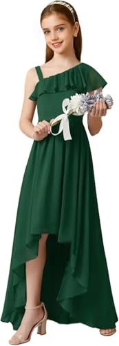 Junior Bridesmaid Dress Ruffle One-Shoulder Chiffon Flower Girl Dress for Teen Girls Pageant Gowns