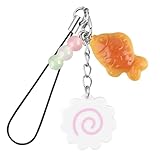 Fish Keychain Cute Phone Charm Bag Charms for Handbags Fish Board Beaded Keychain Bread Food Keychains for Women Cell Phone Charms Strap Womens Keychains Cellphone Decorations Purse Camera Charm