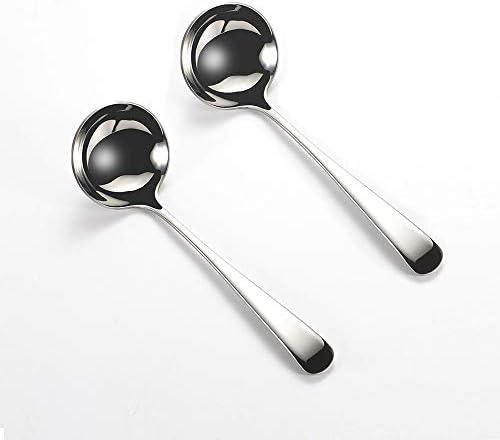 Wenkoni Small Soup Ladles,Sauce ladles,Gravy Soup Spoon Ladles,2 Pack 18/10 Non-magnetic Stainless Steel 7.6" Round Ladles (Color:Silver).