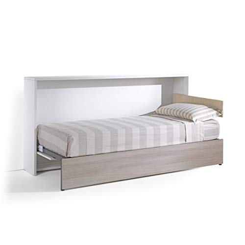 Maconi Cama individual abatible Night n' Day 564 de madera de 212 cm – Almohada: Venus – de fibra de poliéster – Acabado móvil: todo Olmo claro – Colchón: ninguno – Cabecero: ninguno