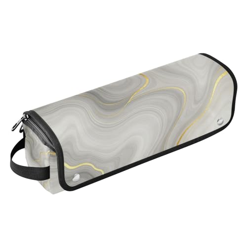 Estuche de viaje 2 en 1 para planchas y rizadores con almohadilla resistente al calor, portátil para herramientas calientes, moldeador de cabello, esencial de viaje blanco gris con vetas doradas miniatura 1