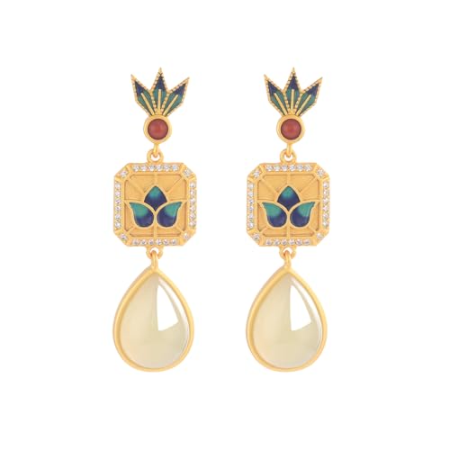 Hetian Jade Cabochon Cuelgan Pendientes Colgantes para Mujeres Niñas - Pendientes De Gancho De Pendientes De Forma Cuadrada De Esmalte, Pendientes Colgantes De Cumpleaños con Bolsa 1