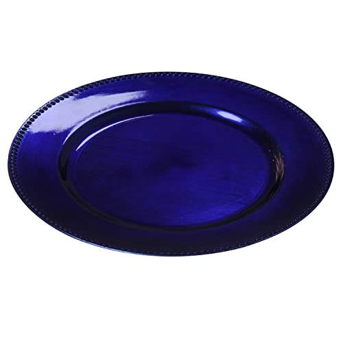 Welmatch Royal Blue Plastic Beaded Charger Plates - 12 Pcs 13 Inch Round Wedding Party Decroation Metallic Charger Plates (Royal Blue, 12) #TOP1