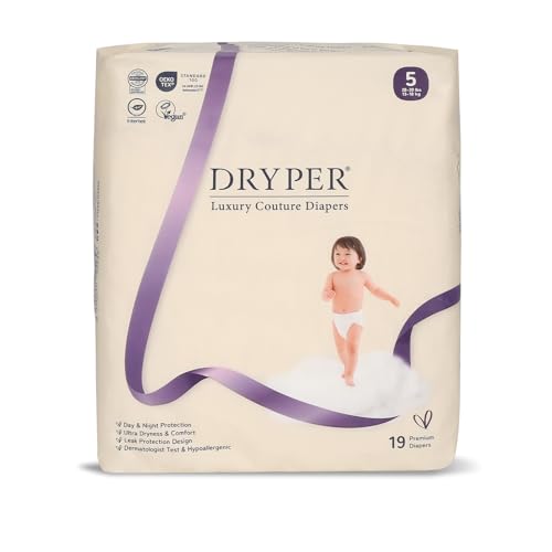 Image of Trial Pack Baby Diapers - DRYPER Size 5 Diapers (28-39 lbs), 19 Count, Hypoallergenic Disposable Diaper, Ultra-Soft & Thin, with Wetness Indicator, Oeko-TEX Standard 100