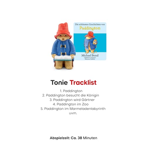 tonies Hörfigur für Toniebox, Paddington: Die schönsten Geschichten von Paddington, Klassische Bären-Abenteuer für Kinder ab 3 Jahren, Spielzeit ca. 46 Minuten