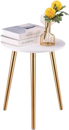 Image of Apicizon Round Side Table, Gold Accent Table with Wood Legs