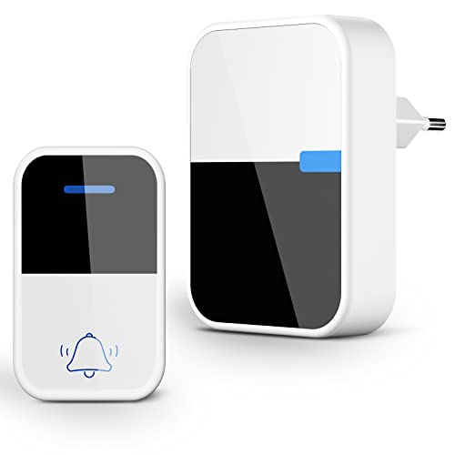 esLife Funk-Türklingel mit großer Reichweite von 500 Fuß, netzunabhängige, wasserdichte mit 1 Drucktaste (keine Batterie erforderlich) und 1 Plug-in-Empfänger mit LED-Blitz, 38 verschiedene Melodien Cover