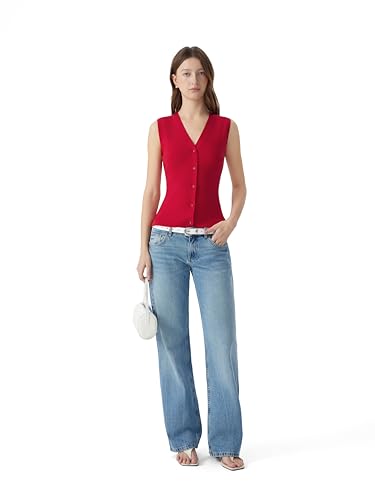 Image of SUUKSESS Women Sleeveless Sweater Tops Summer V Neck Button Down Vest Tops Business Casual Work Shirts