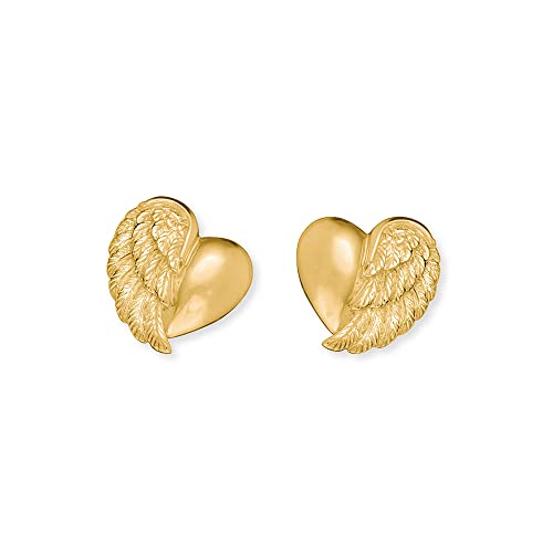 Herzengel Mädchen Kinder Ohrstecker Ohrringe aus vergoldetem Sterling Silber mit Herzflügel Symbol in Gold - Steckverschluss - nickelfrei