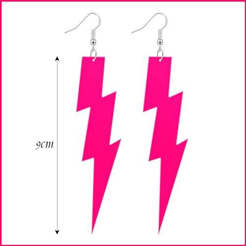 Hicarer 3 Pair 80s 90s Neon Earrings Lightning Earrings for Women Fluorescent Jewelry Accessories Acrylic Drop for Glow Women 80s Theme Halloween Party Outfit, 4.13 Inches(Pink, Green, Yellow,Classic)2