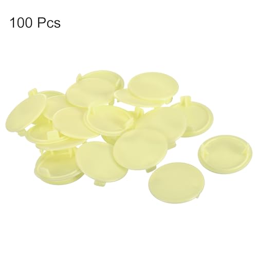 Image of uxcell 100Pcs Hinge Hole Covers, 35mm(1 3 /8 inch) Dia Plastic Concealed Hole Cover Round Flush Type Cap for Furniture Cabinet Cupboard, Yellow