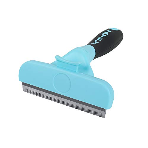 HATELI Cat & Dog Self Cleaning Deshedding Tool - Professional Pet Grooming Brush for Cats and Dogs, Effectively Reduces Shedding by Up to 95% for Short Hair and Long Hair (Large, Blue)