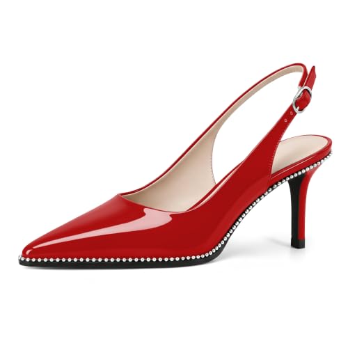 Image of YODEKS Slingback Heels for Women Pointy Toe Beaded Heels Close Toe Kitten Heel Pumps 2.5 Inch Stiletto Pumps Wedding Party Dressy Shoes