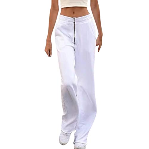 Preisvergleich Produktbild LUCKYCAT Damen Hosen Sweatshose Einfarbig Sweatpants Elastischer Bund Jogginghose mit Taschen Reißverschluss Damen Basic Sweathose mit breitem BundFreizeithose Hohe Taille Strandhose