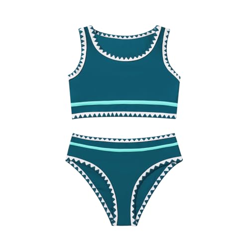 Image of Girls Bathing Suit Toddler Swimsuits 2 Piece Bikini Sets Round Neck Colorful Lace Teen Girls Swimwear 3-14T