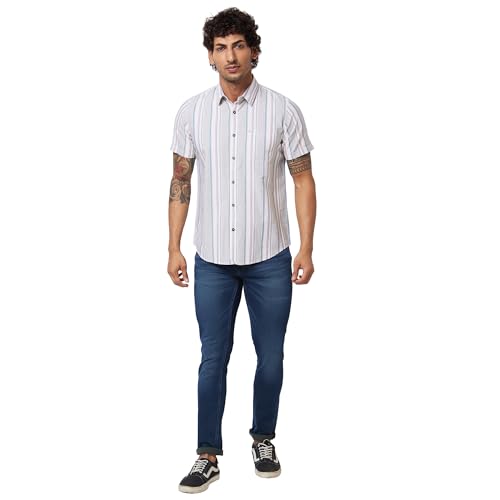 Image of Spykar Men's Regular Fit N /A Half Sleeve Striped Casual Shirts