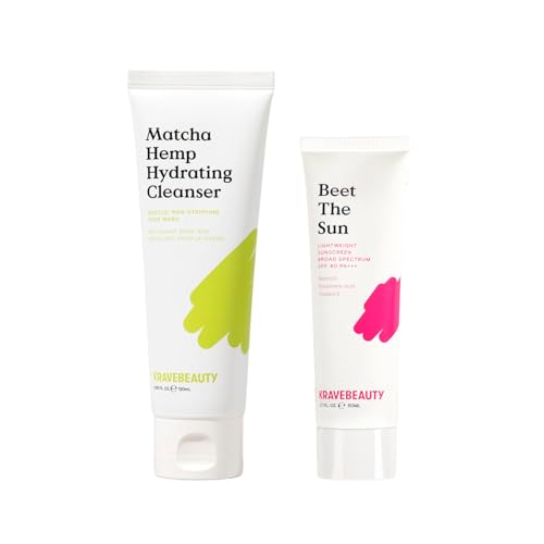 KraveBeauty Cleanse + Protect Duo, Contains Matcha Hydrating Cleanser + Beet The Sun, Gentle Face Wash & Chemical Non-Greasy SPF, Daily Skincare Essentials, Vegan & Cruelty Free, 4.05 fl oz 1.7 fl oz