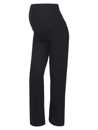 iiniim Fashion Maternity Belly Support High Waist Jeans Pregnant Women Wide Leg Denim Pants for Office Work Black Medium