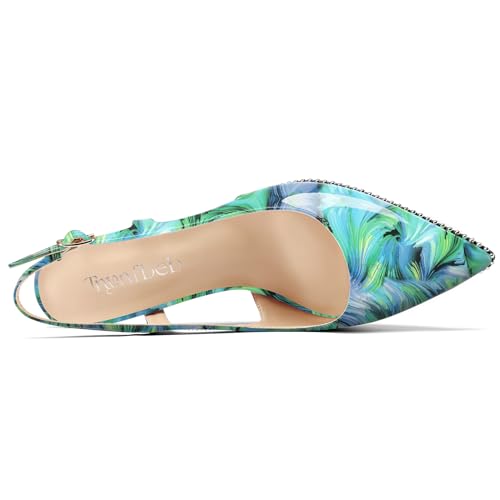 Image of TNYNFBEB Womens Kitten Heel Pointed Toe Pumps Sliver Beaded Slingback Slip-on Buckle Prom Dress Basic Classic Patent Leather Summer 2.6 Inches Heels