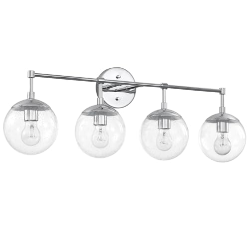Image of Design House Gracelyn Polished Chrome 4-Light Bathroom Vanity Light, Clear Seedy Glass Globes, Dimmable, 31.5 in. W, 589101-PC