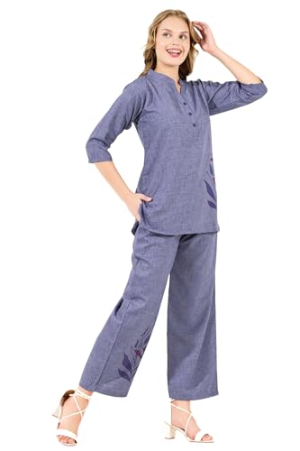 Image of Linen Printed Night Wear Top and Bottom Night Suit Set | Summer Outfit | Co-ord Set for Women | Shirt & Pajama | Night Suit Dress for Women