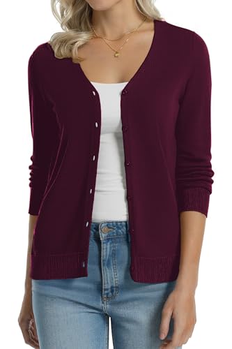 Image of QUALFORT Women's 100% Cotton Lightweight Cardigans Long Sleeve Knitted Button Down Sweater