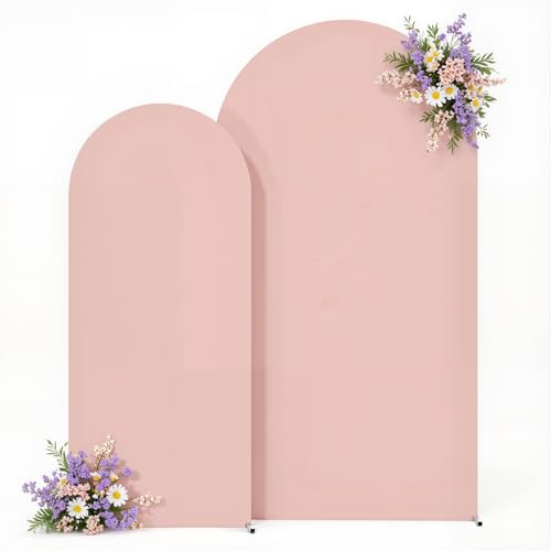 Image of 7.2FT 6FT Arch Backdrop Cover for Wedding, Set of 2 Stretchy Spandex Fitted Arch Stand Cover for Baby Shower, Birthday Party Decor, Chiara Backdrop Cover with Double-Sided Design(Dusty Pink)