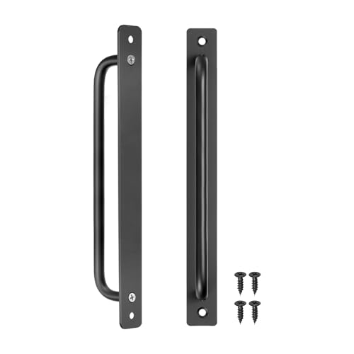 Image of M METERXITY 2-Pack Barn Door Handles, 8.83Inch /224mm Hole Center Aluminium Alloy Gate Handle with Mounting Screws for Bathroom /Wardrobe /Closet /Kitchen, Sliding Door Handle with Plate [Black]