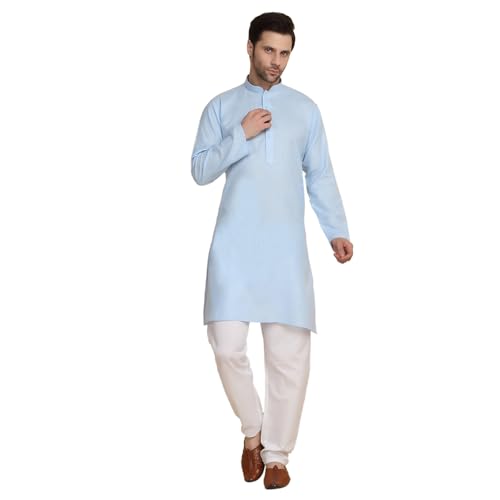 Image of KRAFT INDIA Men's Cotton Solid Kurta With Drawstring Pyjama Set