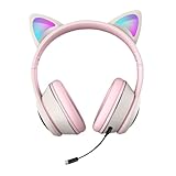 Housoutil 発光猫耳有線ゲーミングヘッド ノイズキャンセリングマイク搭載 快適な伸縮性スポンジイヤーパッド ラップトップ対応ゲーム用ヘッ