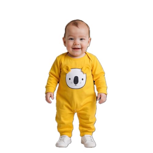 Image of 100% Cotton Animal face Print with 3D ears Rompers Sleepsuits Jumpsuit Night Suits for Infants Newborn Baby Boys & Girls