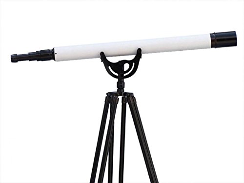 Hampton Nautical ST-0148-BWLB Floor Oil-Rubbed Bronzed-White Leather with Black Stand Anchormaster Telescope 65