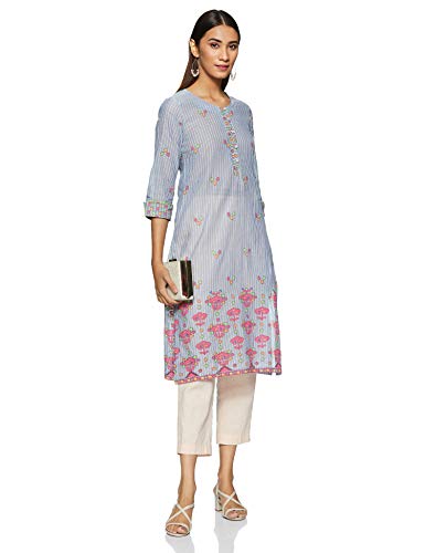 Image of Rangriti Blue Cotton Straight Kurta