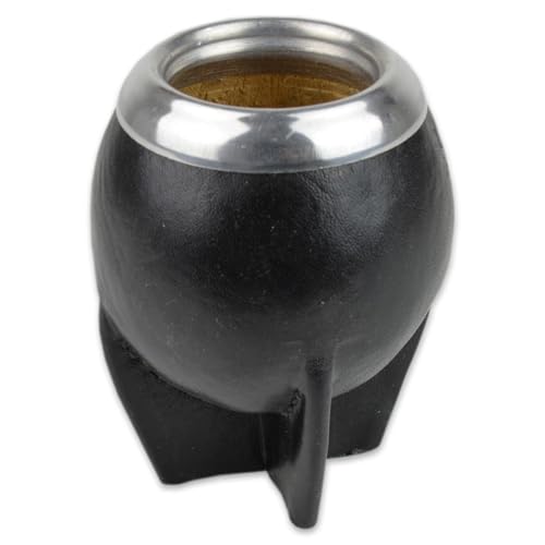 Delicatino - Mate de Calabaza Uruguaya Torpedo Forrado en Cuero - Artesanal, Virola de Acero Inoxidable - Curado Manual - Marrón/Negro