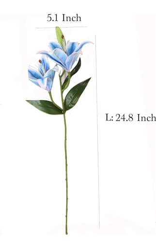 Image of VRB Dec 1 Pcs (3 Head) Lily Artificial Flowers Bunch Foam Flowers Sticks,Lily Artificial Flowers for Home Decor,Bedroom, Living Room, Table, Balcony, Office, Wedding, Pooja (Blue Color)