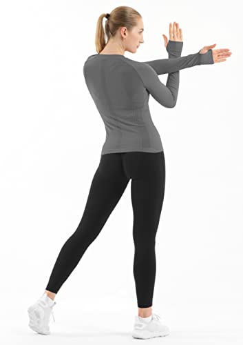 Image of MathCat Seamless Workout Shirts for Women Long Sleeve Yoga Tops Sports Running Shirt Breathable Athletic Top Slim Fit XS-XL