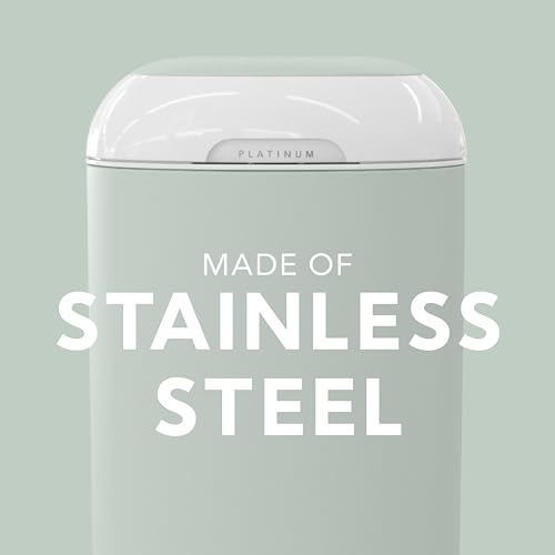 Image of Diaper Genie Platinum Pail (Sage Green) is Made in Durable Stainless Steel and Includes 1 Easy Roll Refill with 18 Bags That can Last up to 5 Months.