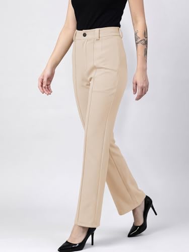 Image of Women's High Waist Formal Straight Fit Trousers Premium Stretch Office Pants Front Pleated Design Smart Workwear Bottom for Office, Casual & Business Wear