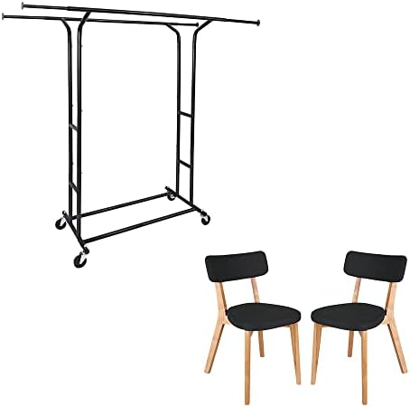Fishat Heavy Duty Garment Rack & ASH Solid Wood Dining Chair Set of 2 (Black)