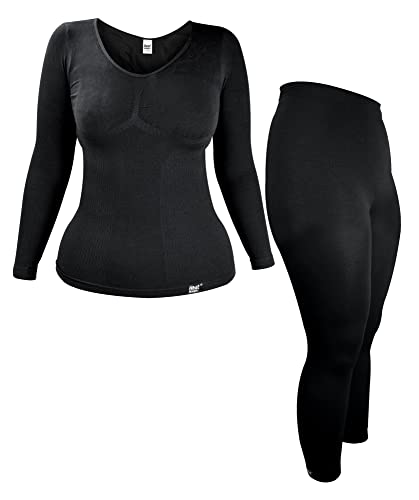 HEAT HOLDERS Ladies Thermal Underwear Set Warm Long Sleeve Top & Long Johns (S-M, Black)