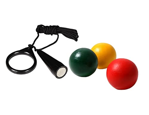 Maelsa Kit pétanque - Ramasse Boule Aimant lève Boule avec Cordon + Lot de 3 cochonnets en Bois But 3cm Couleur aléatoires (cochonnets Non magnétiques)