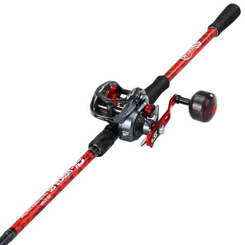 Sougayilang Baitcaster Rod Reel Combo, 2-Piece Fishing Rod with 400 Size Casting Reel, Aluminum Reel Seat for Musky Fishing - Left Handed