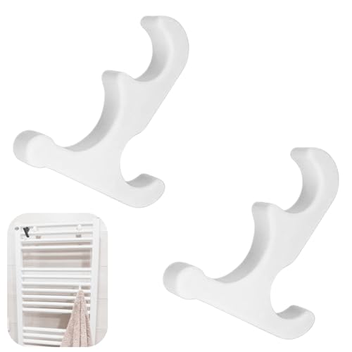 Twowinds - Haken für Handtuchheizkörper - Heizkörperhaken - Robuster Handtuchhaken für Badezimmerheizkörper - Ohne Werkzeug Geeignet für Runde Rohre (Ø 2cm) - Farbe Weiß (2 Stück)