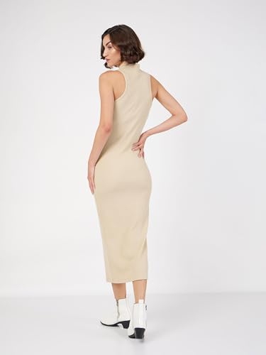 Image of Sassafras Women Rib Turtle Neck Sleeveless Midi Dress