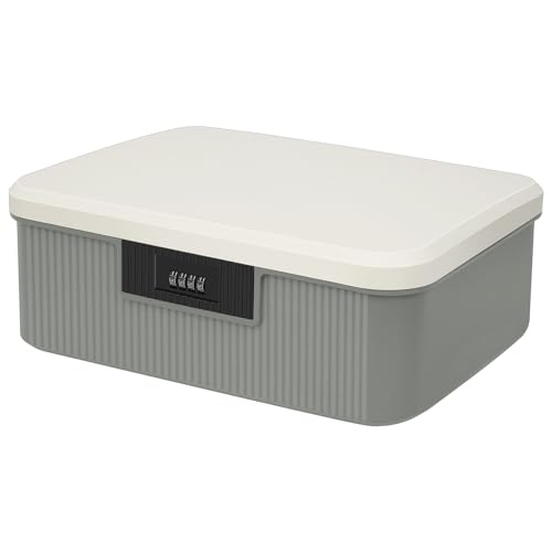 yazi 金庫 家庭用 小型 ダイヤル式 コンビネーションロック 収納ボックス 大容量2段式 16L ミニ金庫 プラスチック製 貯金箱 キャッシュ・重要書類・銀行カード 貴重品入れ (グレー, L)