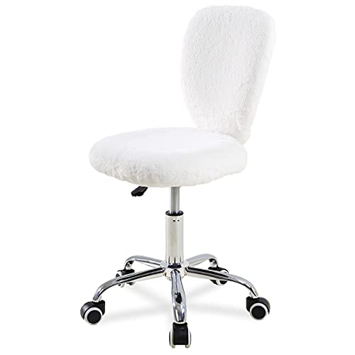 Exclusive Discount 70% Price  Wangji Fuzzy Desk Chair for Teens, Small Comfy Armless Furry Fur Chair with Swivel, White
