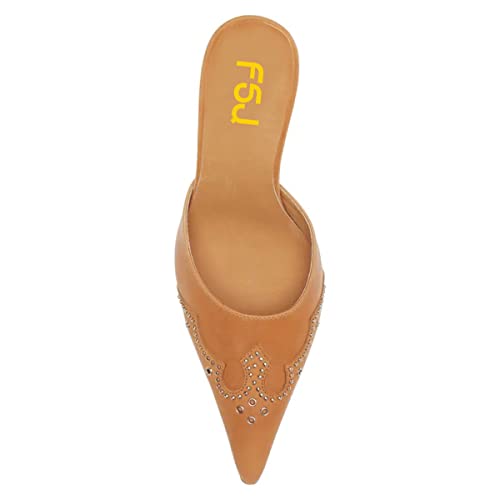 FSJ Women Gorgeous Studded Pointed Toe Mules Stiletto High Heel Slip On Ladies Casual Dress Slipper Shoes Size 4-15 US3