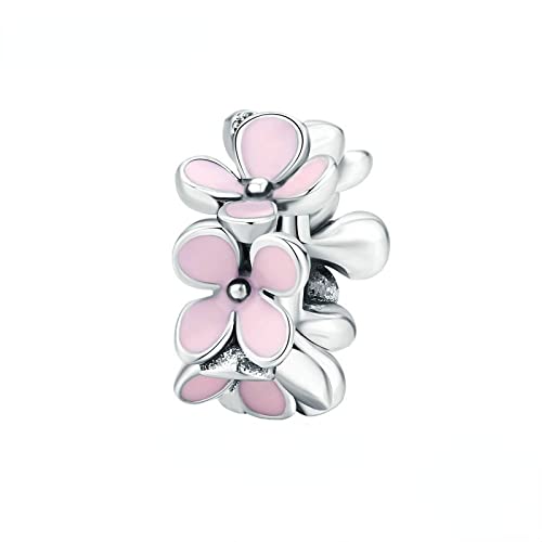 Cuentas espaciadoras de plata 925 antialérgicas con flor rosa para proteger tus pulseras